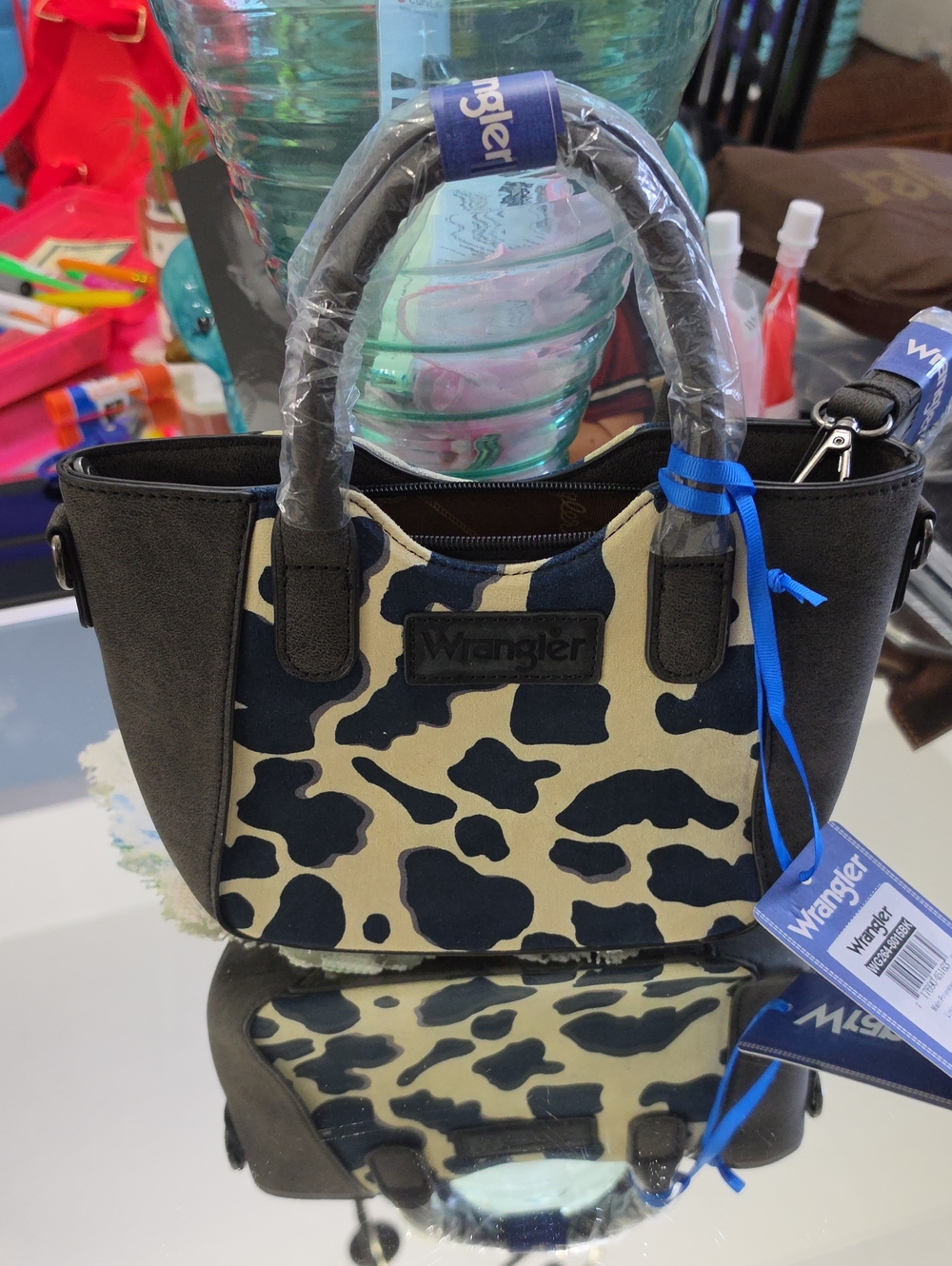 Wrangler Navy & Cream Cow-Print Mini Satchel